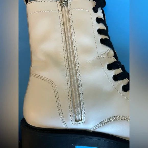 Steve Madden White Lace-Up Side Zipper Leather Combat Boots Size 9 1/2 - Picture 7 of 12